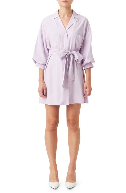 Tie Waist Mini Shirtdress in Lilac