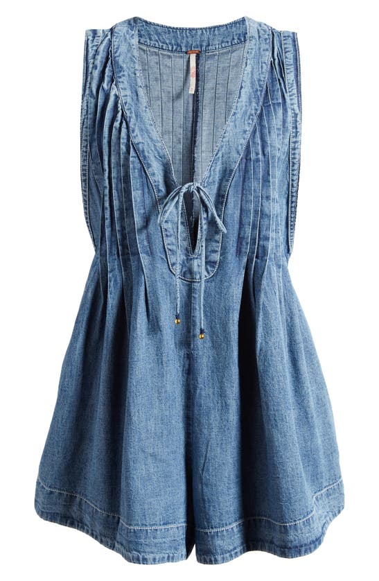 Free People Webster Denim Romper In Falling Rain Wash