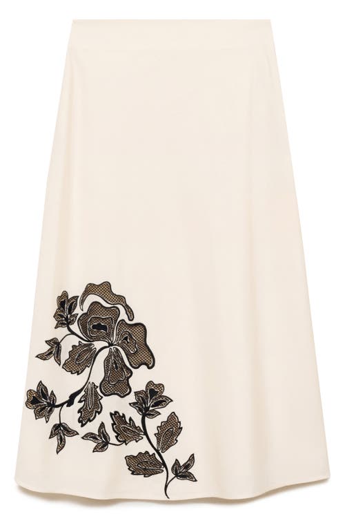 Shop Mango Floral Embroidered Cotton & Linen Midi Skirt In Beige