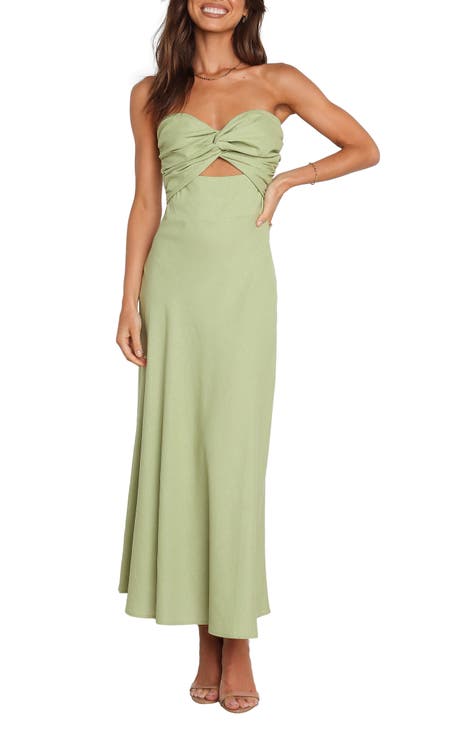 MARIA Satin Cowl Neck SLIP Dress with Ruched Waist and Side Split - Sage  Green