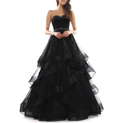 Colors Dress Tiered Mesh Strapless Ballgown