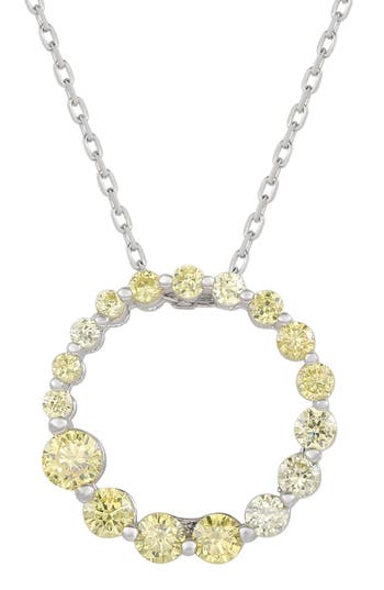 Suzy Levian Sterling Silver Yellow Cz Journey Pendant Necklace In Silver/yellow