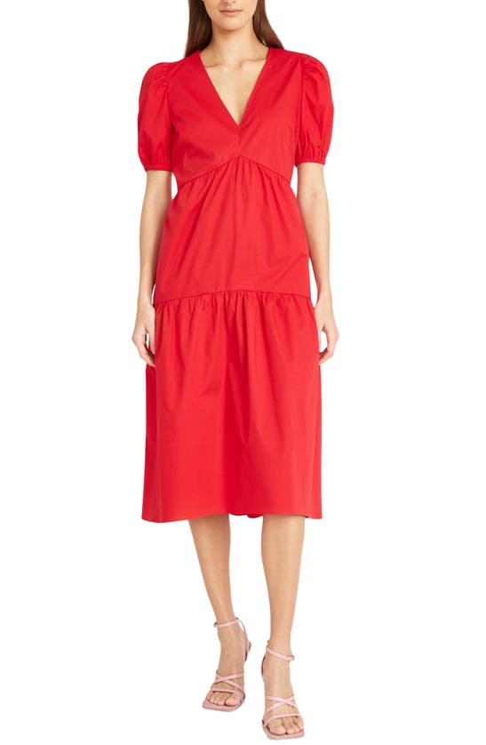 Donna Morgan Solid Cotton Midi Dress In Tomato Puree
