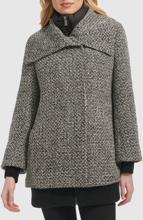 Shop Kenneth Cole New York Wool Blend Tweed Coat With Quilted Insulated Liner In Black Multi