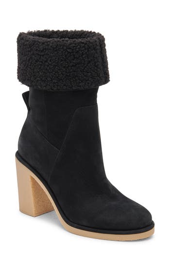 Dolce Vita Caddie Faux Shearling Lined Plush Boot In Black Nubuck
