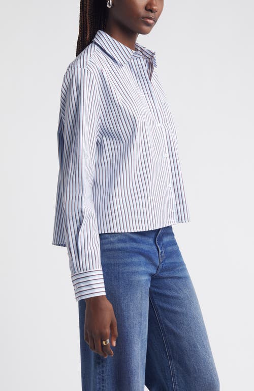 Shop Nordstrom Stripe Poplin Crop Button-up Shirt In White- Blue Twin Stripe