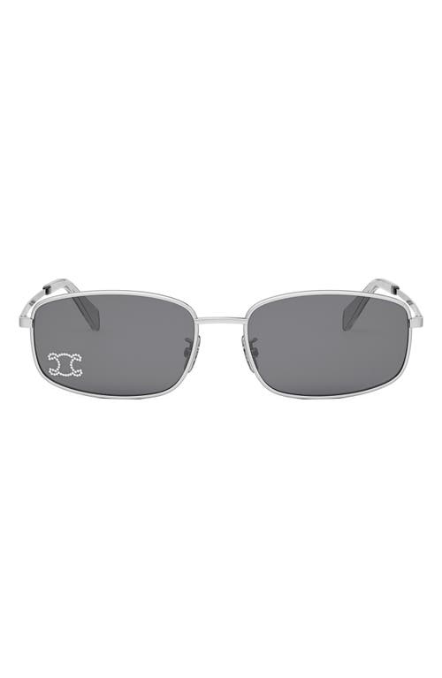 CELINE Triomphe 60mm Rectangular Sunglasses in Shiny Palladium /Smoke at Nordstrom