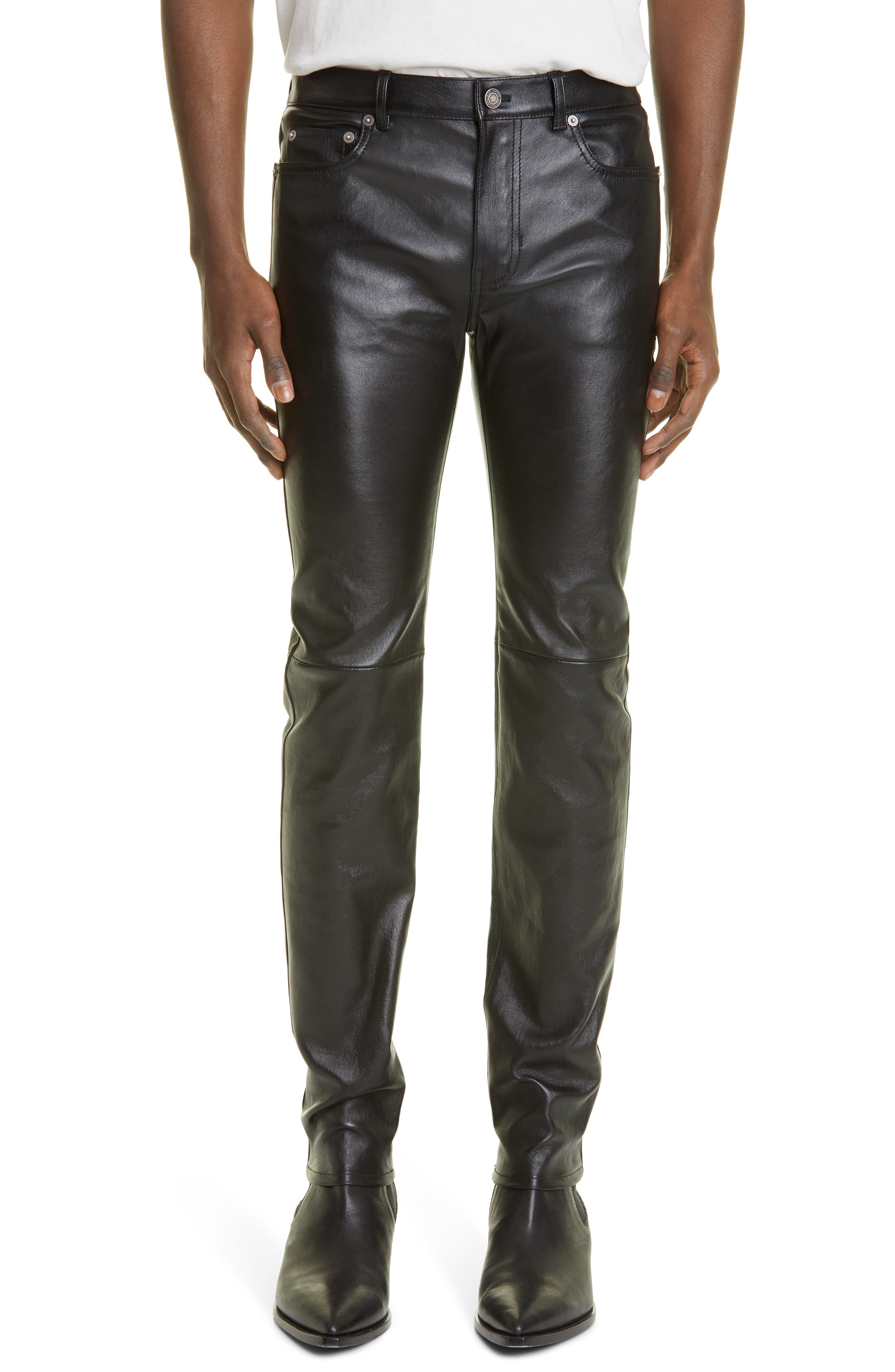 Men Genuine Lambskin Leather Pant Slim Fit Black Straight Bottom Stylish Joggers 