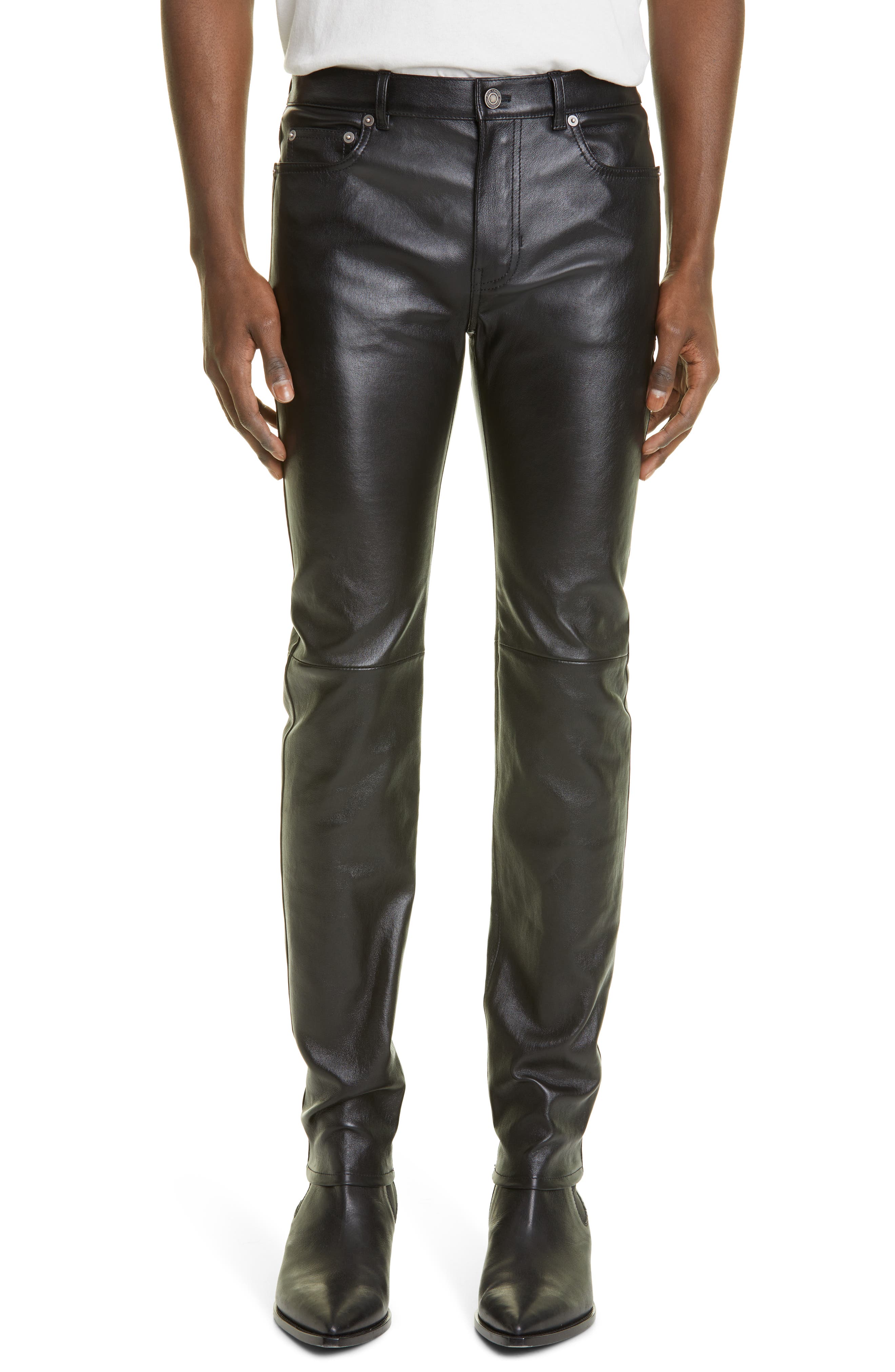 men's black leather pants