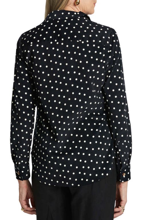 Foxcroft Haven Polka Dot Corduroy Button-up Shirt In Black/ivory