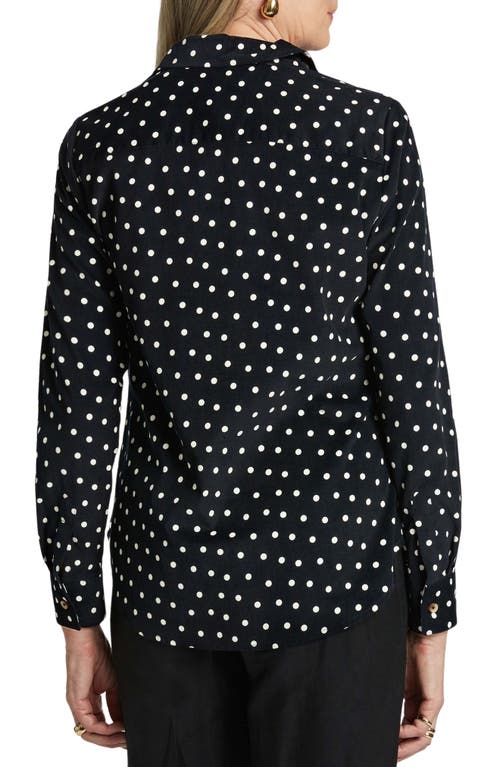 Shop Foxcroft Haven Polka Dot Corduroy Button-up Shirt In Black/ivory