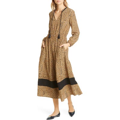 Dolan Sabine Cheetah Print Long Sleeve Midi Dress, Brown