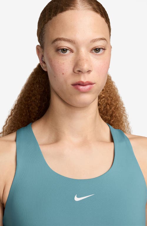 Shop Nike Dri-fit Swoosh Bra Racerback Tank In Denim Turq/white