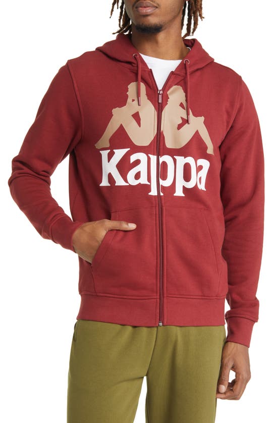 Kappa Authentic Awert Zip Graphic Hoodie In Red Dk Dahlia