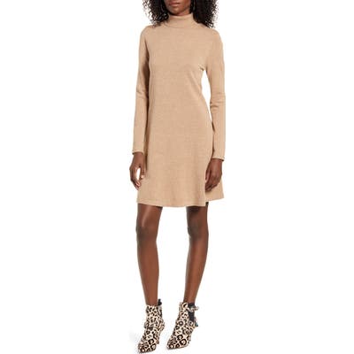Vero Moda Happy Roll Neck Long Sleeve A-Line Sweater Dress, Brown
