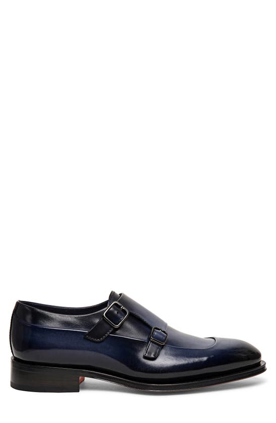 Shop Santoni Eros Fulu Double Monk Strap Shoe In Blue-u59