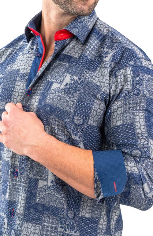Maceoo Einstein Jacqvosaic Grey Contemporary Fit Cotton Blend Button-up Shirt In Grey