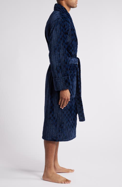 Shop Daniel Buchler Houndstooth Stripe Fleece Robe In Navy