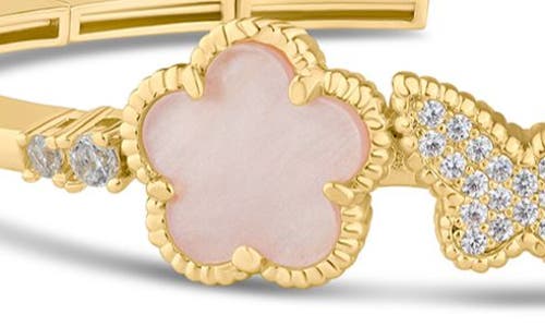 Kenneth Jay Lane Cz By  Cz Pavé Butterfly & Clover Flex Bracelet In Pink/gold