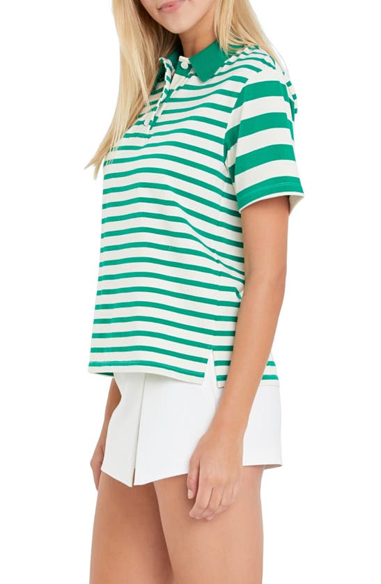 English Factory Stripe Knit Polo In Green