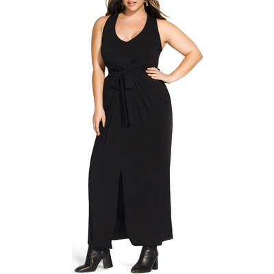 Plus Size City Chic Knot Jersey Maxi Dress, Black