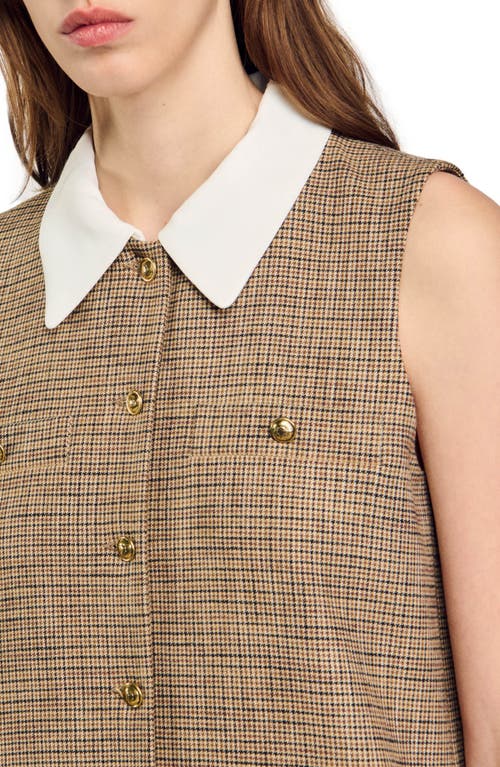 Shop Sandro Short Micro Houndstooth Dress In Brown