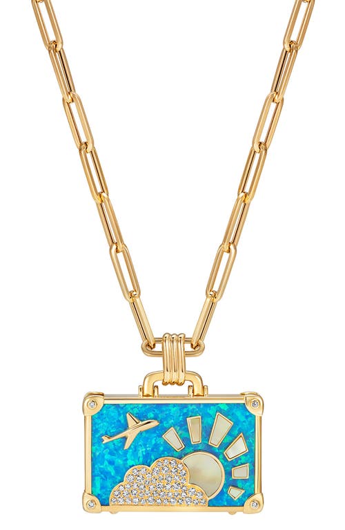 Travel Suitcase Pendant Necklace in Blue