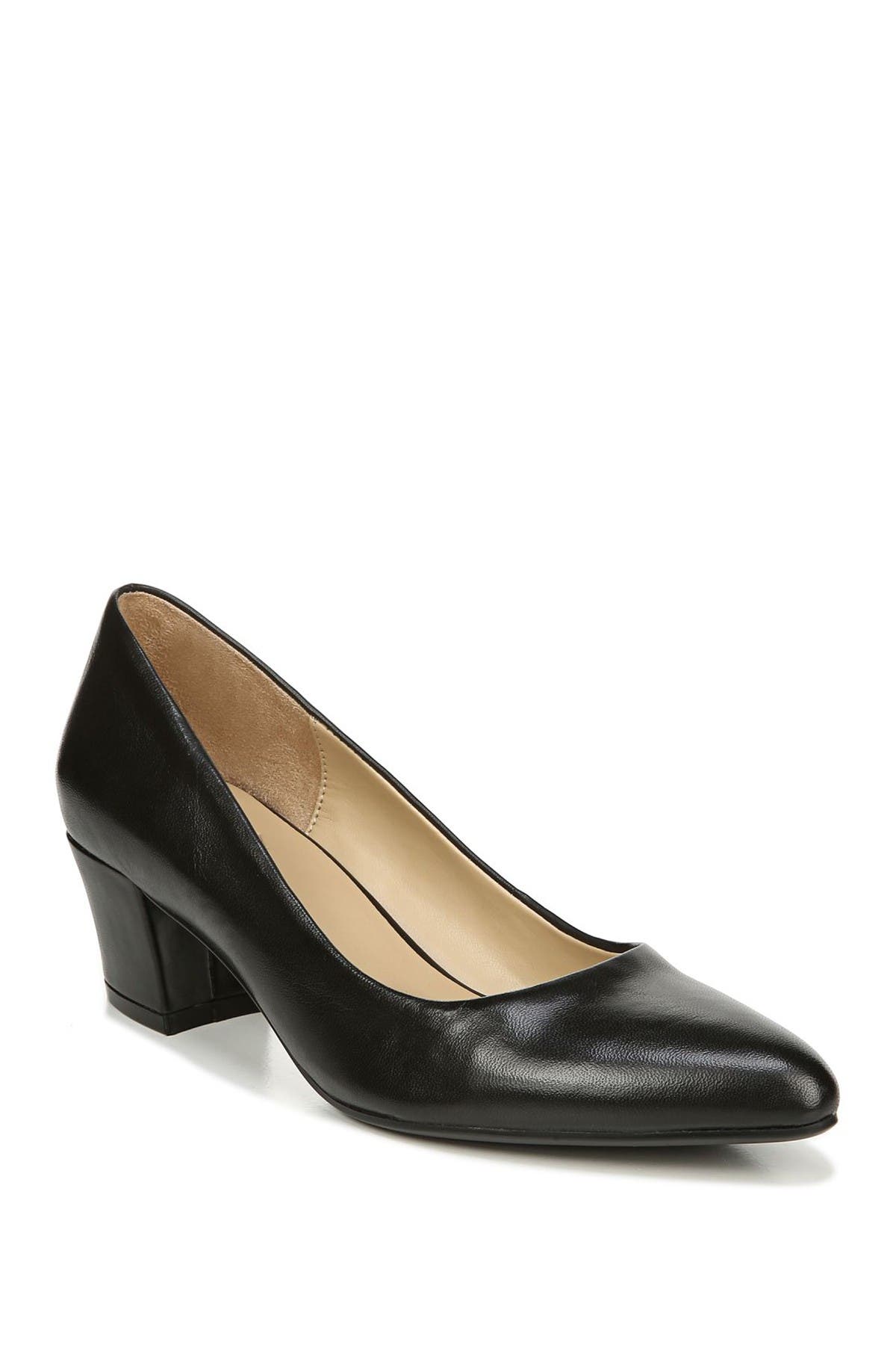 wide width black block heels