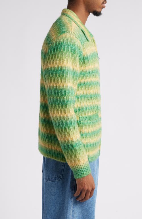 Shop Obey Reggie Ombré Stripe Zip Cardigan In Green Multi