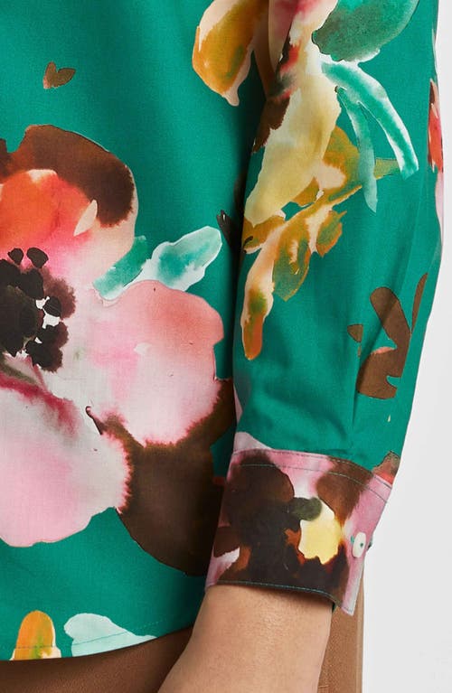 Foxcroft Zoey Watercolor Floral Cotton Button-up Shirt In Green Multi