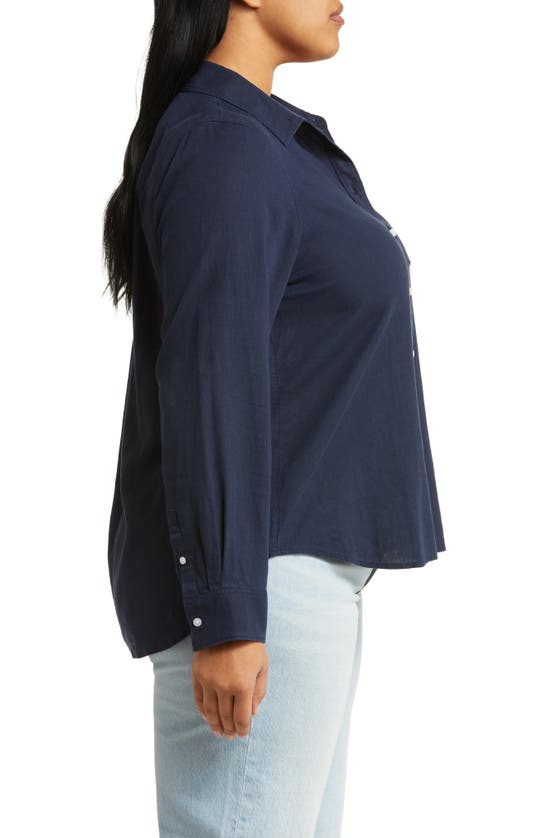 Shop Caslon (r) Long Sleeve Linen Blend Button-up Shirt In Navy Blazer