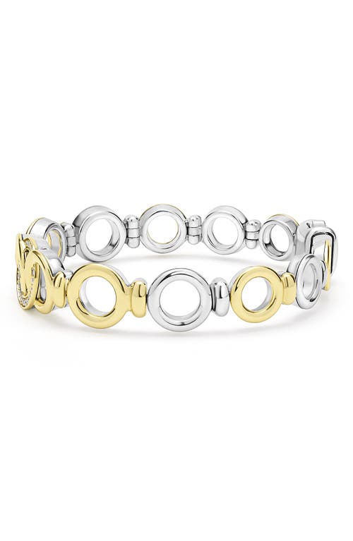 Lagos 18k Yellow Gold & Sterling Silver Signature Caviar Diamond Interlocking Ring Link Bracelet In Two-tone