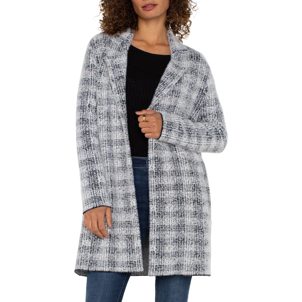 Liverpool Long Open Front Jacket In Grey/white Plaid