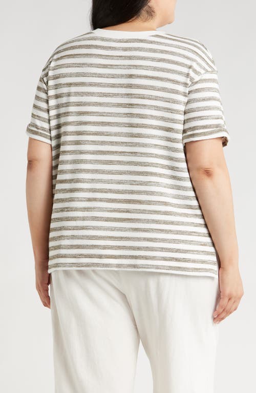 Shop Caslonr Caslon(r) Ease Stripe Crewneck T-shirt In Olive Burnt-white Charm Stripe