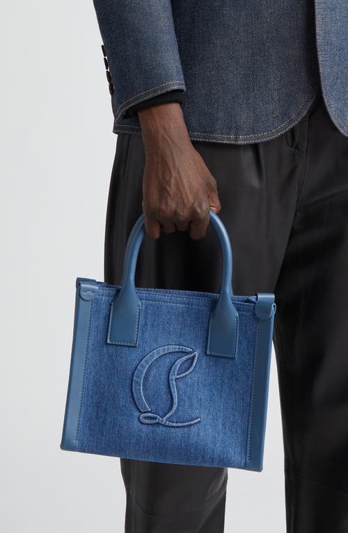 Shop Christian Louboutin Mini By My Side Denim Tote In 4232 Blue/jeans/blue