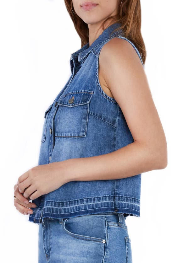 Shop Wash Lab Denim Clara Sleeveless Denim Button-up Shirt In Post Blue