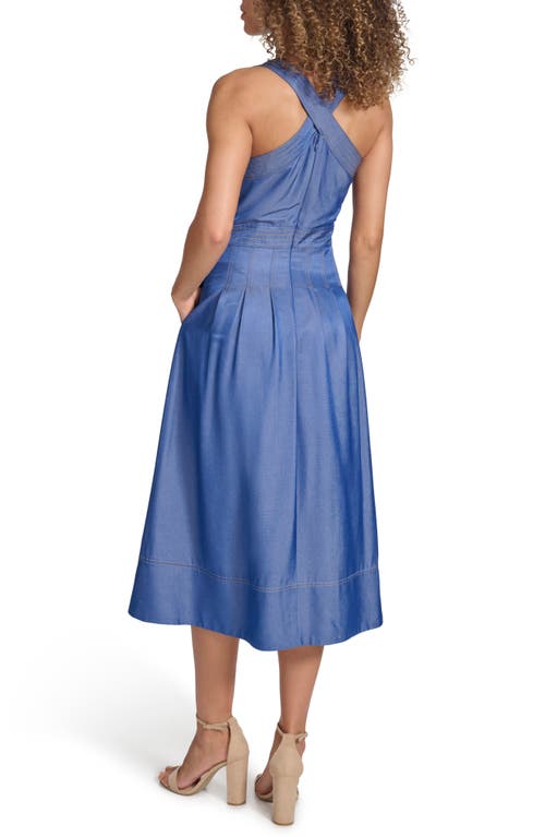 Kensie Women's Square-neck Sleeveless Denim Dress In Dark Blue