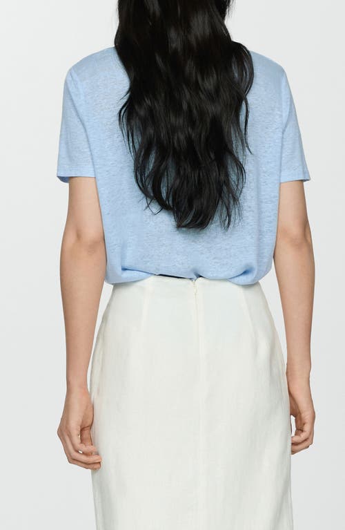 Mango Short-sleeved Linen T-shirt Sky Blue In Sky Blue