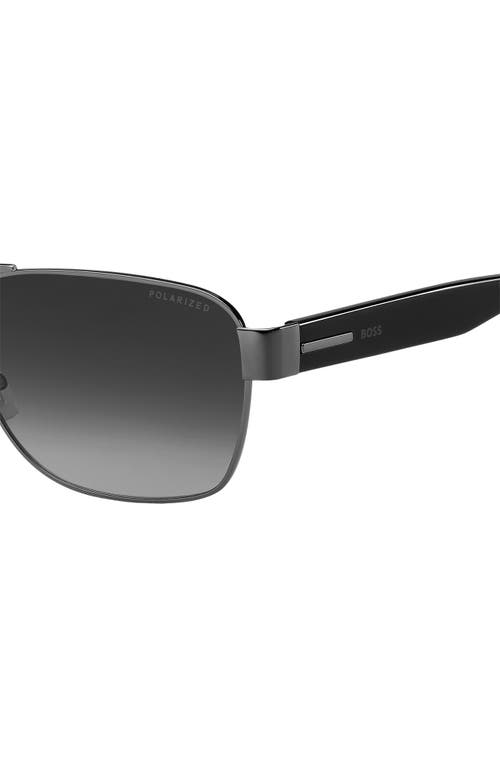 Shop Hugo Boss Boss 60mm Polarized Rectangular Sunglasses In Black/dark Ruthenium