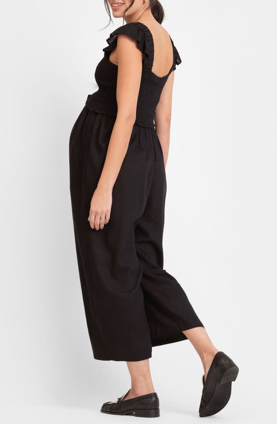 Seraphine Women's Linen-blend Maternity-to-nursing Jumpsuit In Black