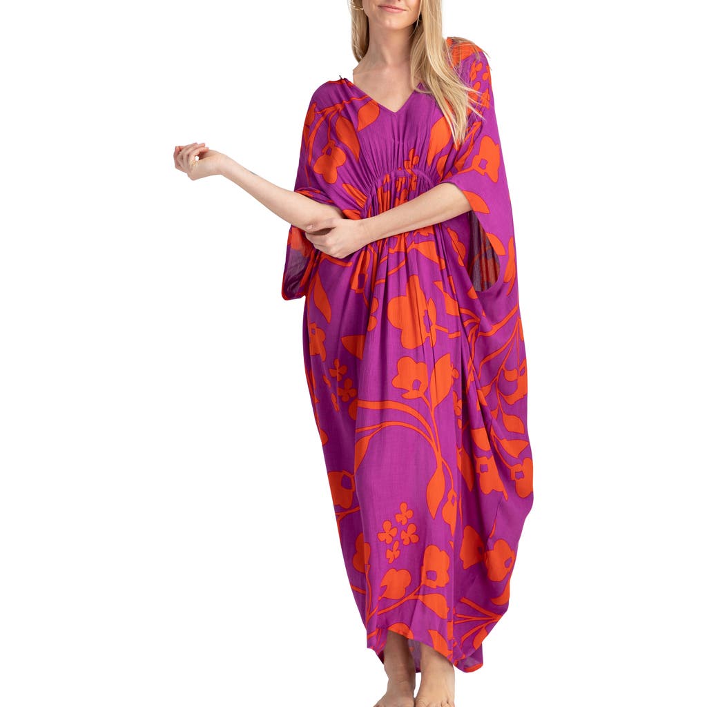 Shop Saachi Floral Print Cover-up Kaftan In Pink