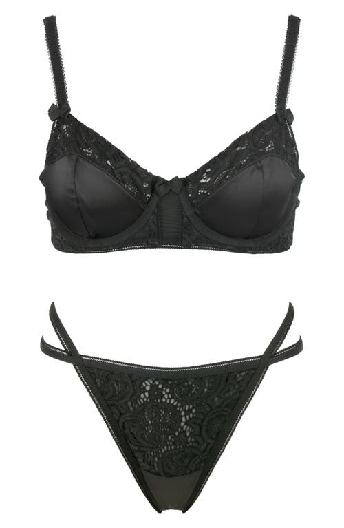 Shop Love, Vera Satin Lace G-string In Black