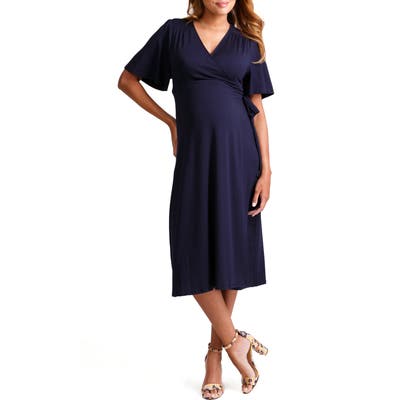 Ingrid & Isabel Flutter Sleeve Knit Wrap Maternity/nursing Dress, Blue