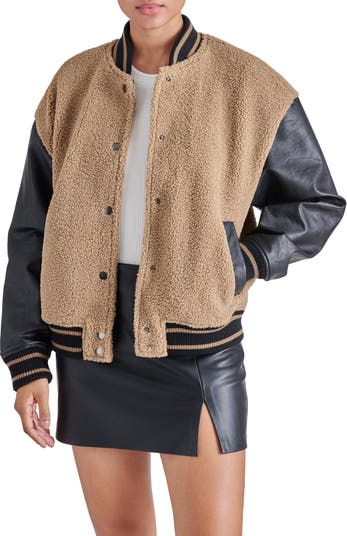 Steve Madden Florence Faux Shearling & Faux Leather Varsity Jacket