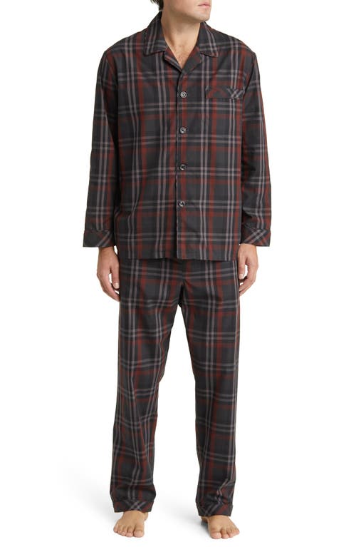 Majestic International Masons Easy Care Plaid Woven Pajamas In Charcoal/burgundy