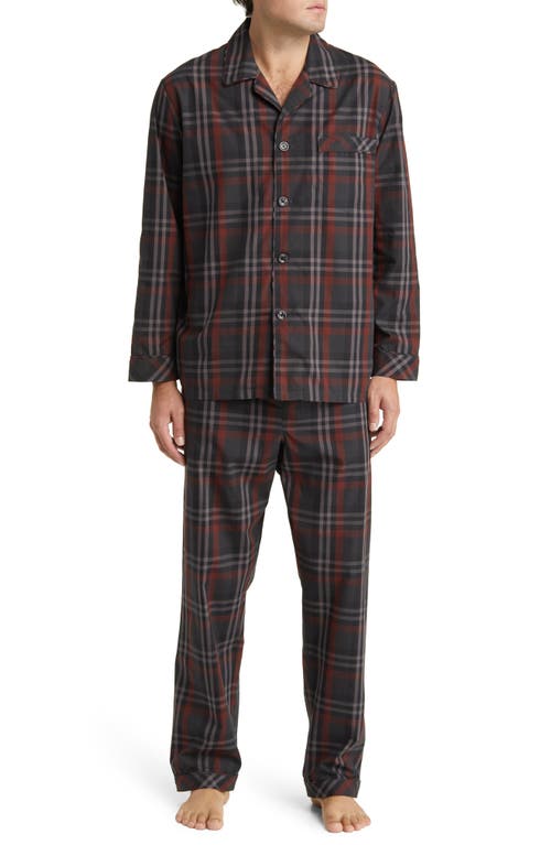 Shop Majestic International Masons Easy Care Plaid Woven Pajamas In Charcoal/burgundy