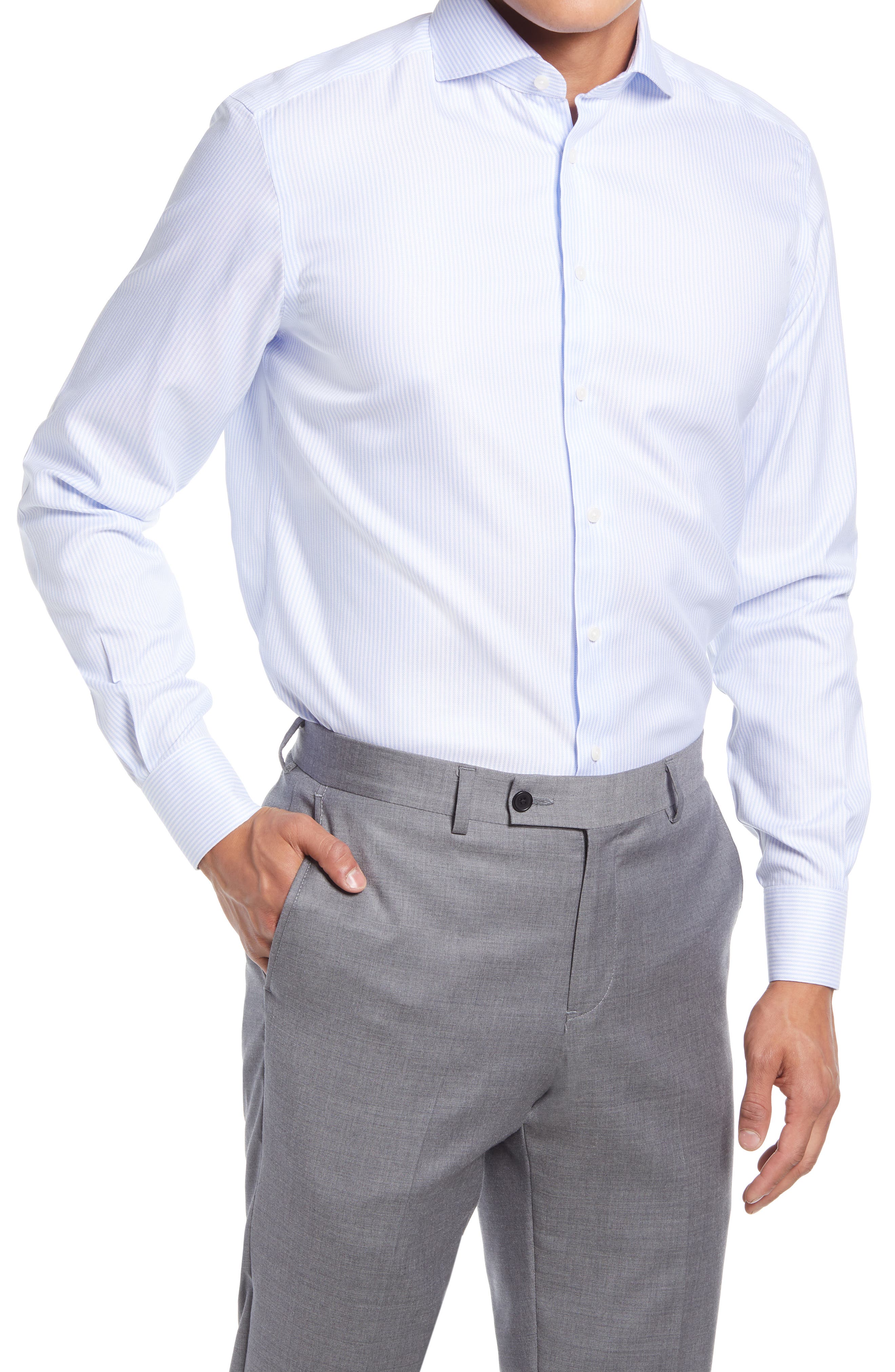 Suitsupply Slim Fit Light Blue Stripe Cotton ButtonUp Dress Shirt