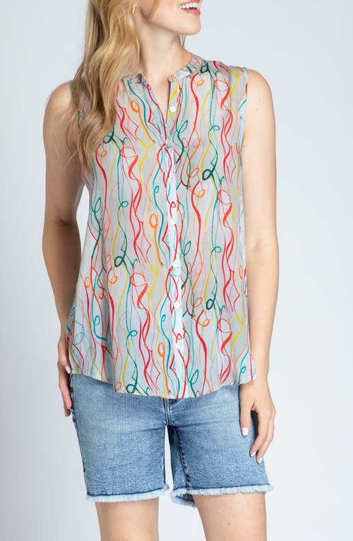 APNY Print Chiffon Button-Up Sleeveless Top in Pink Multi