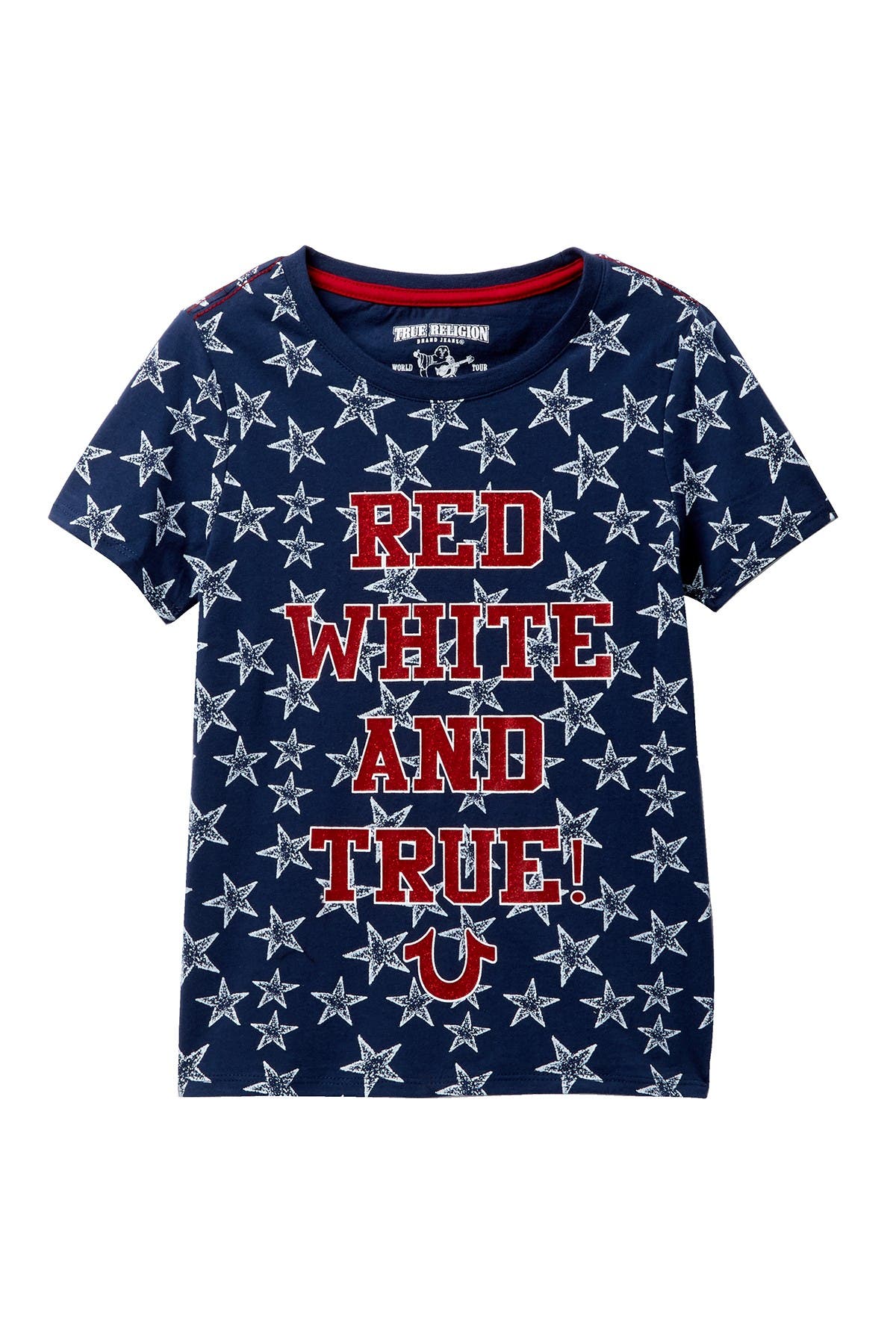 red white and blue true religion shirt