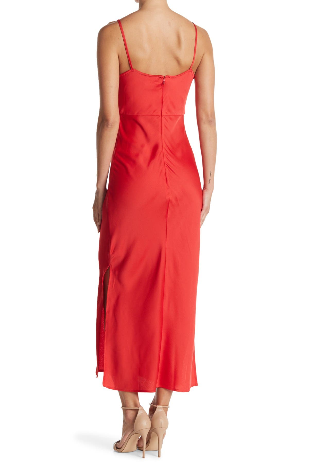 red midi slip dress